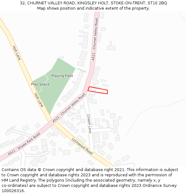 32, CHURNET VALLEY ROAD, KINGSLEY HOLT, STOKE-ON-TRENT, ST10 2BQ: Location map and indicative extent of plot