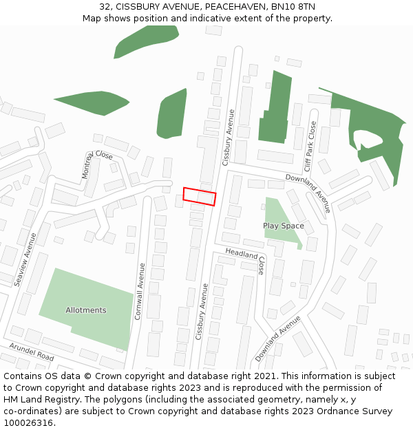 32, CISSBURY AVENUE, PEACEHAVEN, BN10 8TN: Location map and indicative extent of plot