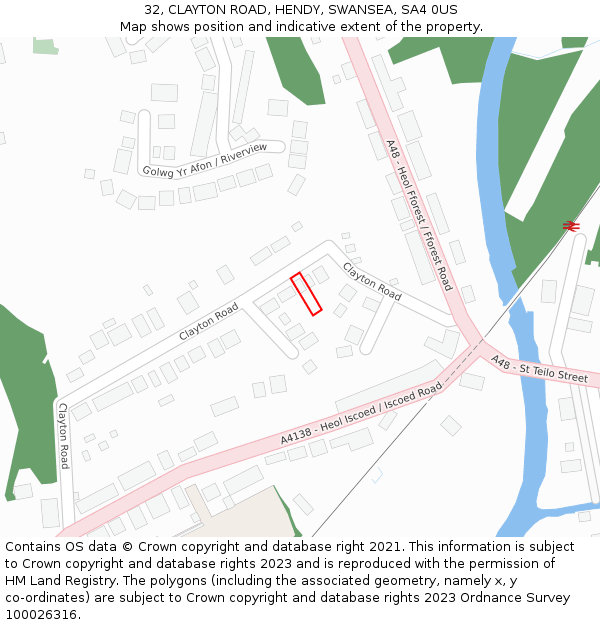 32, CLAYTON ROAD, HENDY, SWANSEA, SA4 0US: Location map and indicative extent of plot