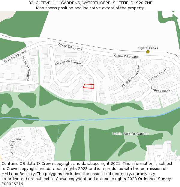 32, CLEEVE HILL GARDENS, WATERTHORPE, SHEFFIELD, S20 7NP: Location map and indicative extent of plot