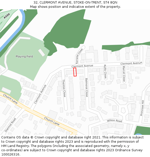 32, CLERMONT AVENUE, STOKE-ON-TRENT, ST4 8QN: Location map and indicative extent of plot