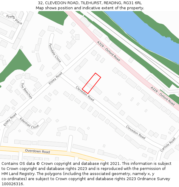 32, CLEVEDON ROAD, TILEHURST, READING, RG31 6RL: Location map and indicative extent of plot