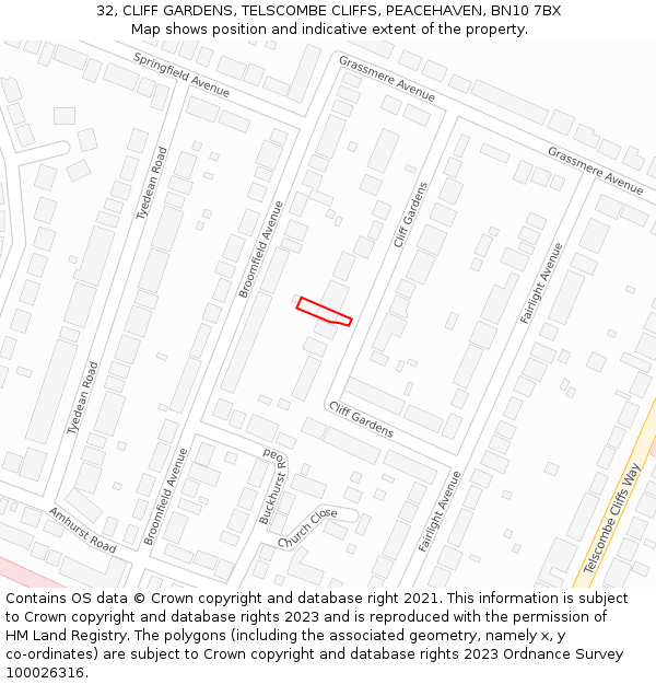 32, CLIFF GARDENS, TELSCOMBE CLIFFS, PEACEHAVEN, BN10 7BX: Location map and indicative extent of plot