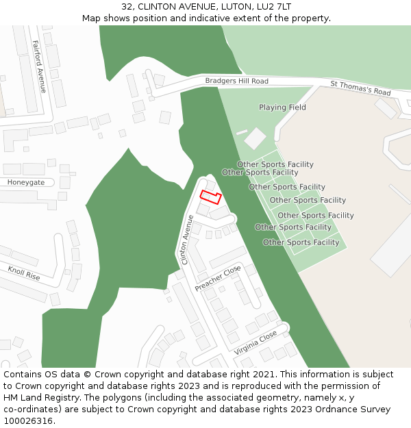 32, CLINTON AVENUE, LUTON, LU2 7LT: Location map and indicative extent of plot