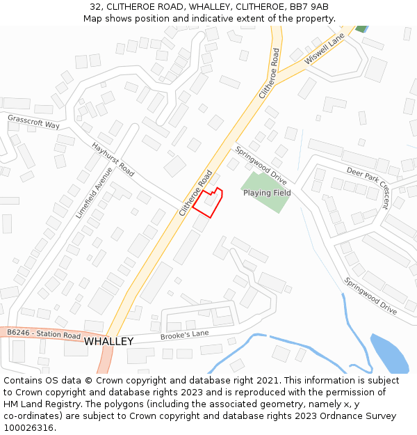 32, CLITHEROE ROAD, WHALLEY, CLITHEROE, BB7 9AB: Location map and indicative extent of plot