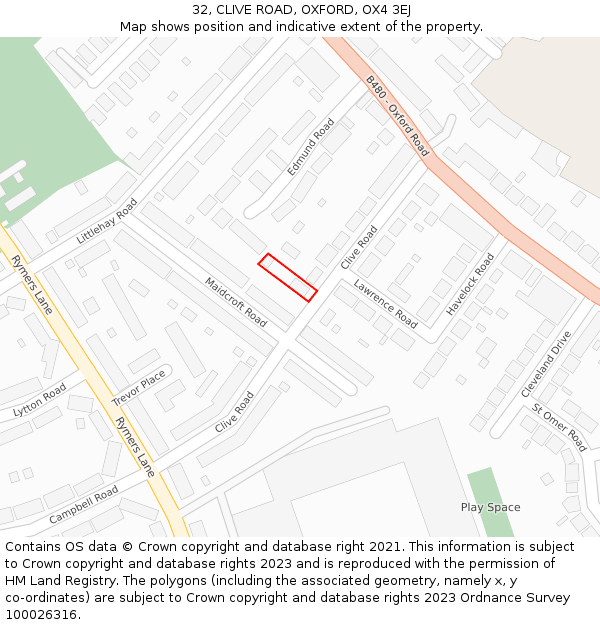 32, CLIVE ROAD, OXFORD, OX4 3EJ: Location map and indicative extent of plot