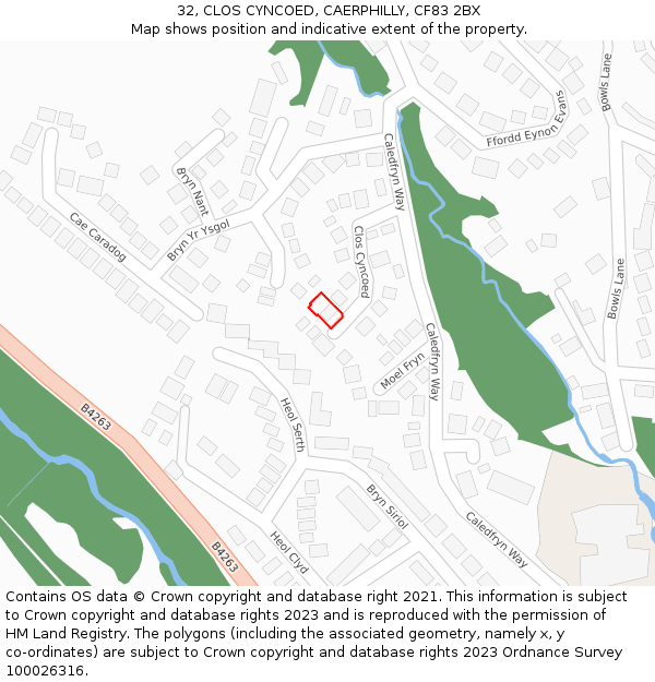 32, CLOS CYNCOED, CAERPHILLY, CF83 2BX: Location map and indicative extent of plot