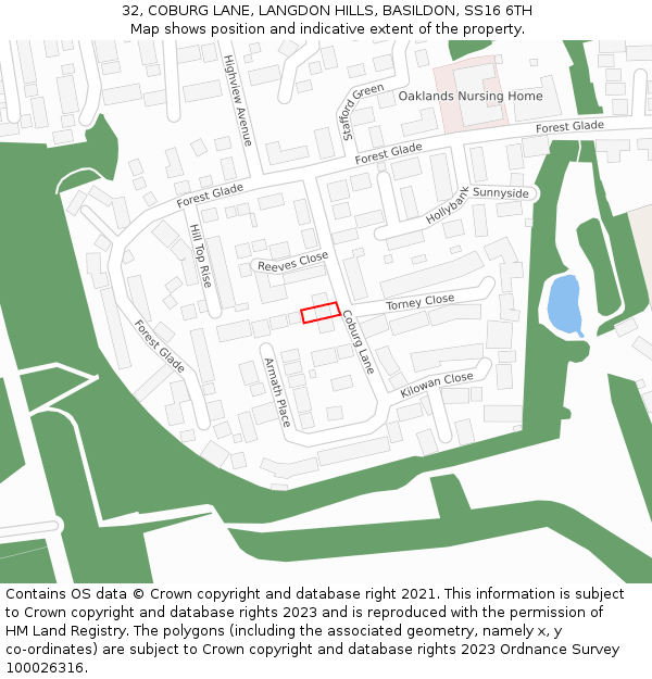 32, COBURG LANE, LANGDON HILLS, BASILDON, SS16 6TH: Location map and indicative extent of plot