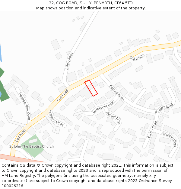 32, COG ROAD, SULLY, PENARTH, CF64 5TD: Location map and indicative extent of plot