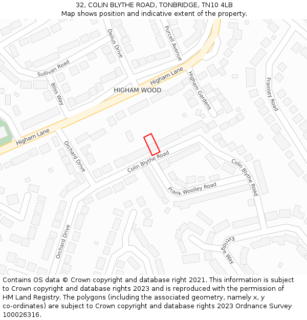 32, COLIN BLYTHE ROAD, TONBRIDGE, TN10 4LB: Location map and indicative extent of plot