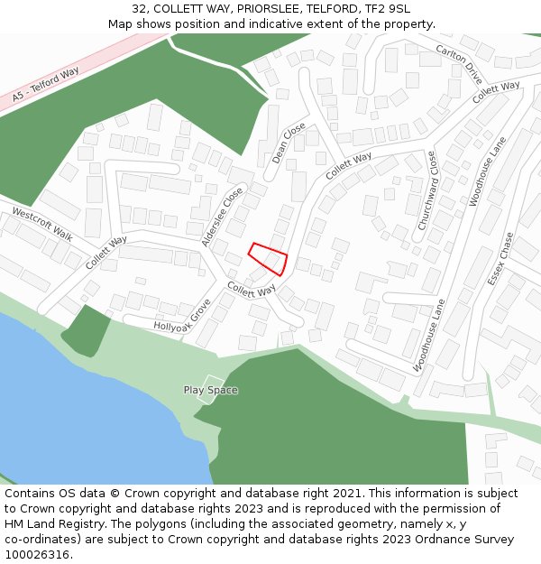 32, COLLETT WAY, PRIORSLEE, TELFORD, TF2 9SL: Location map and indicative extent of plot