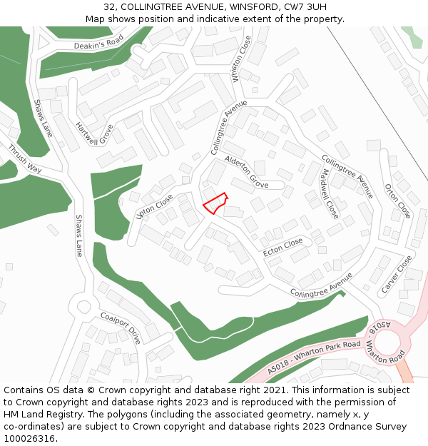 32, COLLINGTREE AVENUE, WINSFORD, CW7 3UH: Location map and indicative extent of plot