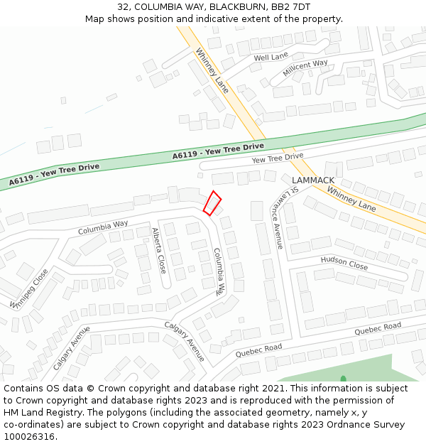 32, COLUMBIA WAY, BLACKBURN, BB2 7DT: Location map and indicative extent of plot