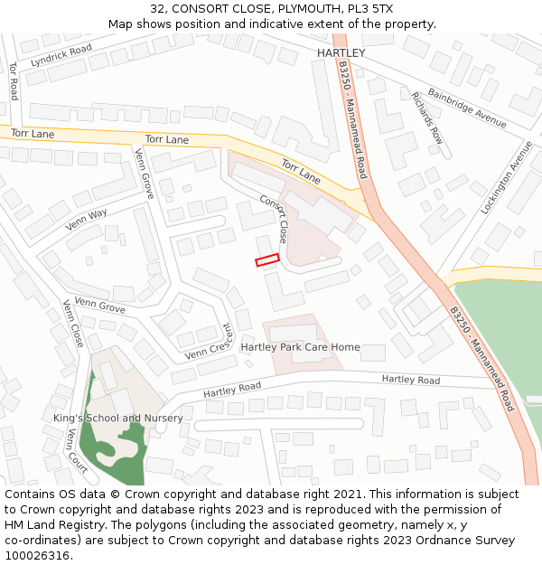 32, CONSORT CLOSE, PLYMOUTH, PL3 5TX: Location map and indicative extent of plot