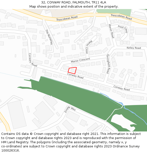 32, CONWAY ROAD, FALMOUTH, TR11 4LA: Location map and indicative extent of plot