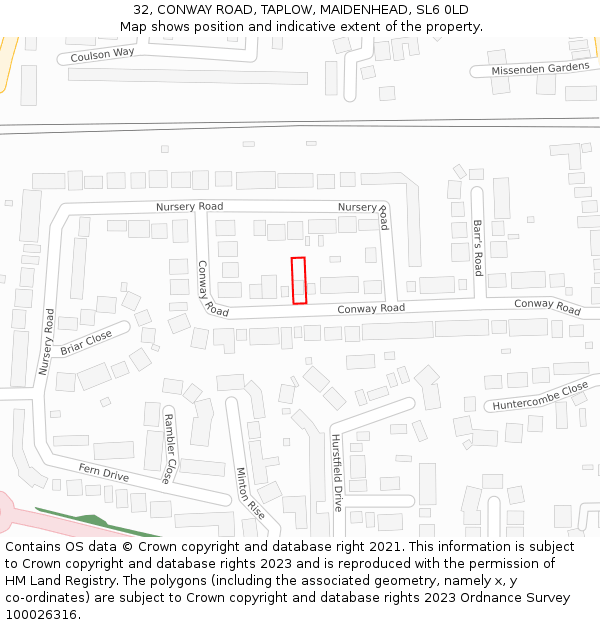 32, CONWAY ROAD, TAPLOW, MAIDENHEAD, SL6 0LD: Location map and indicative extent of plot