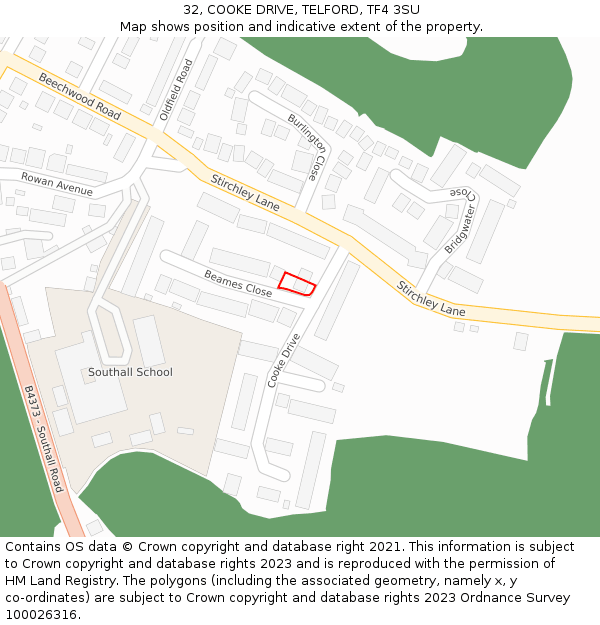 32, COOKE DRIVE, TELFORD, TF4 3SU: Location map and indicative extent of plot