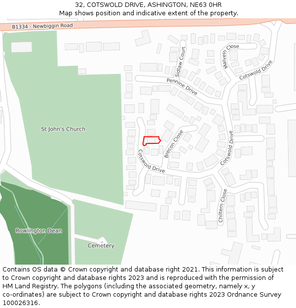 32, COTSWOLD DRIVE, ASHINGTON, NE63 0HR: Location map and indicative extent of plot