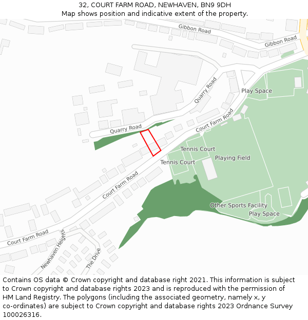 32, COURT FARM ROAD, NEWHAVEN, BN9 9DH: Location map and indicative extent of plot