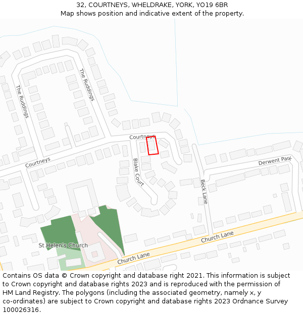 32, COURTNEYS, WHELDRAKE, YORK, YO19 6BR: Location map and indicative extent of plot
