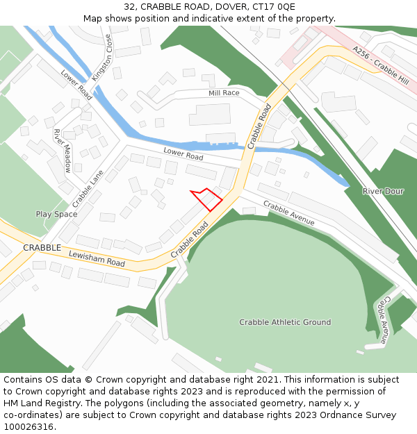 32, CRABBLE ROAD, DOVER, CT17 0QE: Location map and indicative extent of plot