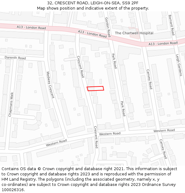 32, CRESCENT ROAD, LEIGH-ON-SEA, SS9 2PF: Location map and indicative extent of plot