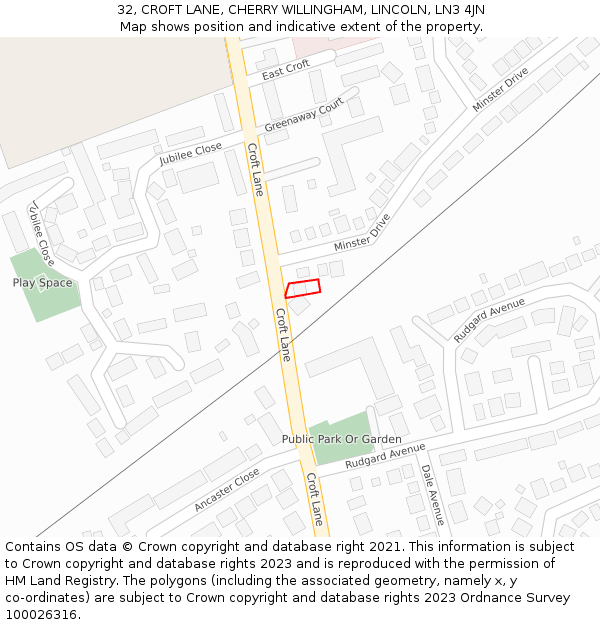 32, CROFT LANE, CHERRY WILLINGHAM, LINCOLN, LN3 4JN: Location map and indicative extent of plot