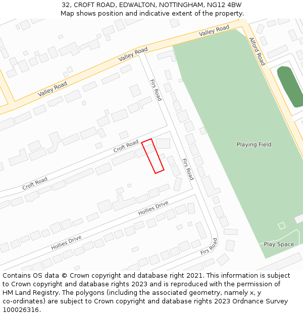 32, CROFT ROAD, EDWALTON, NOTTINGHAM, NG12 4BW: Location map and indicative extent of plot