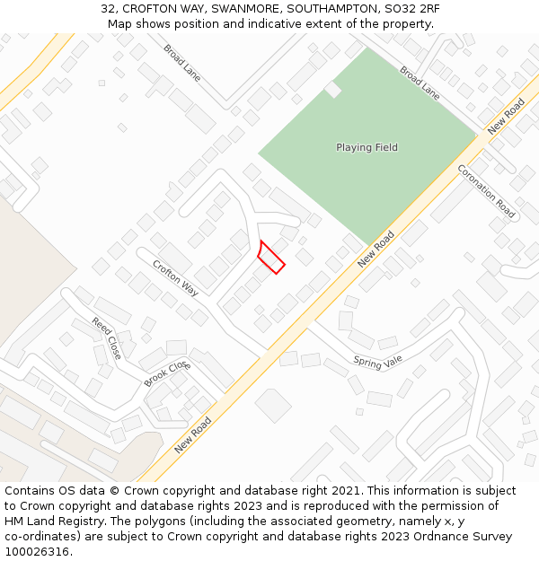32, CROFTON WAY, SWANMORE, SOUTHAMPTON, SO32 2RF: Location map and indicative extent of plot