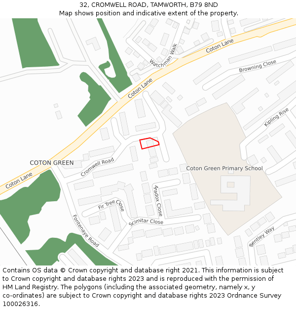 32, CROMWELL ROAD, TAMWORTH, B79 8ND: Location map and indicative extent of plot