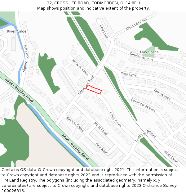 32, CROSS LEE ROAD, TODMORDEN, OL14 8EH: Location map and indicative extent of plot