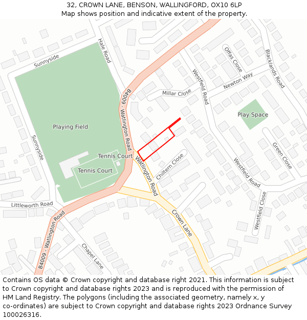 32, CROWN LANE, BENSON, WALLINGFORD, OX10 6LP: Location map and indicative extent of plot