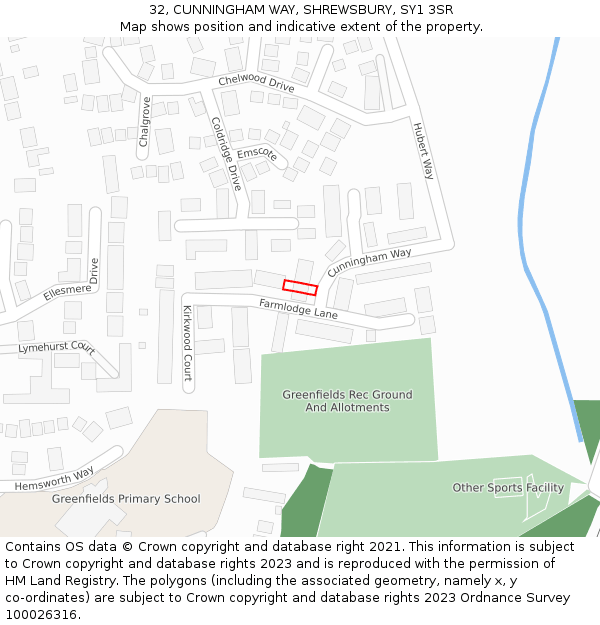 32, CUNNINGHAM WAY, SHREWSBURY, SY1 3SR: Location map and indicative extent of plot