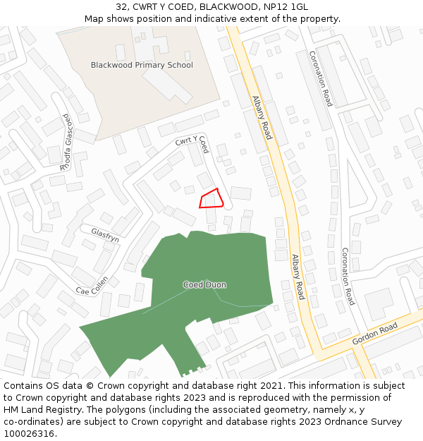 32, CWRT Y COED, BLACKWOOD, NP12 1GL: Location map and indicative extent of plot