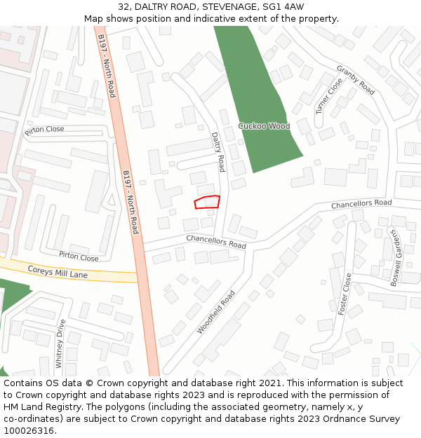 32, DALTRY ROAD, STEVENAGE, SG1 4AW: Location map and indicative extent of plot