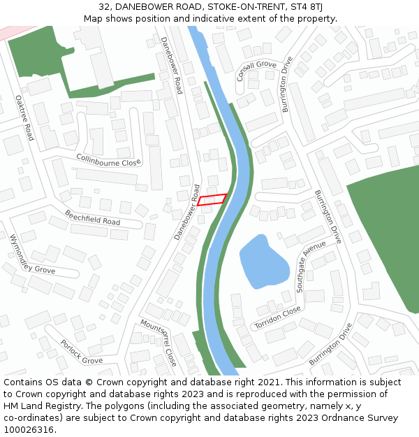 32, DANEBOWER ROAD, STOKE-ON-TRENT, ST4 8TJ: Location map and indicative extent of plot