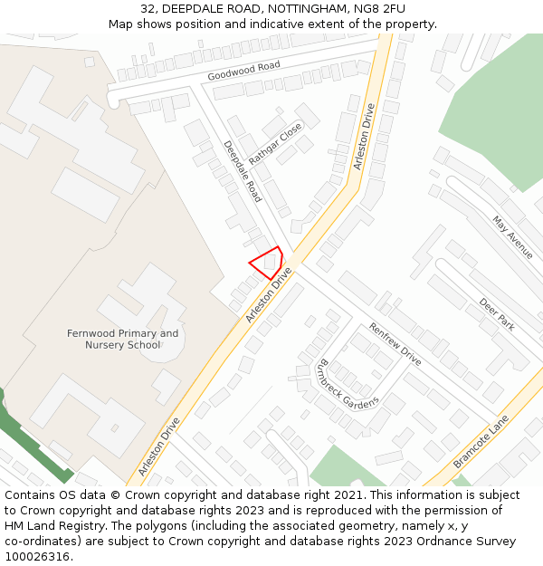 32, DEEPDALE ROAD, NOTTINGHAM, NG8 2FU: Location map and indicative extent of plot