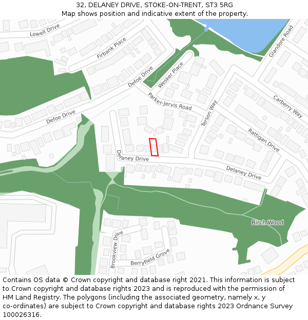 32, DELANEY DRIVE, STOKE-ON-TRENT, ST3 5RG: Location map and indicative extent of plot