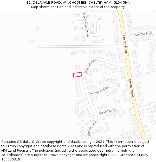 32, DELAVALE ROAD, WINCHCOMBE, CHELTENHAM, GL54 5HN: Location map and indicative extent of plot