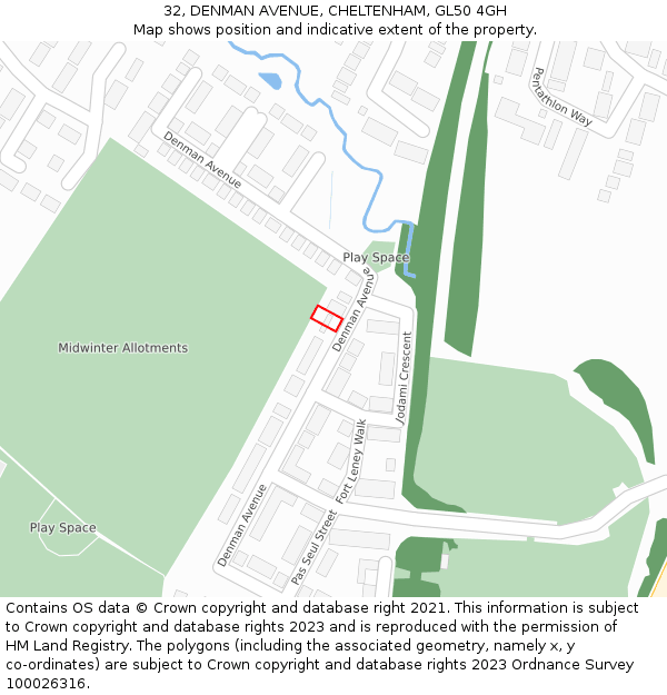 32, DENMAN AVENUE, CHELTENHAM, GL50 4GH: Location map and indicative extent of plot