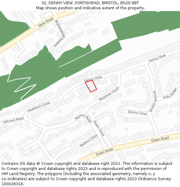 32, DENNY VIEW, PORTISHEAD, BRISTOL, BS20 8BT: Location map and indicative extent of plot