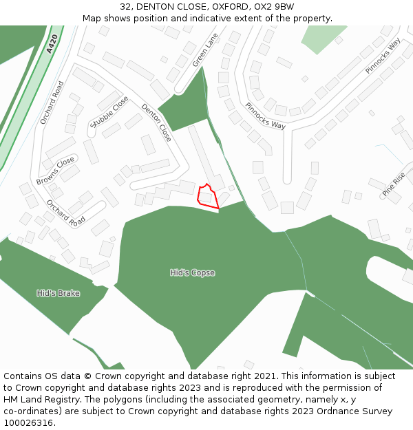 32, DENTON CLOSE, OXFORD, OX2 9BW: Location map and indicative extent of plot