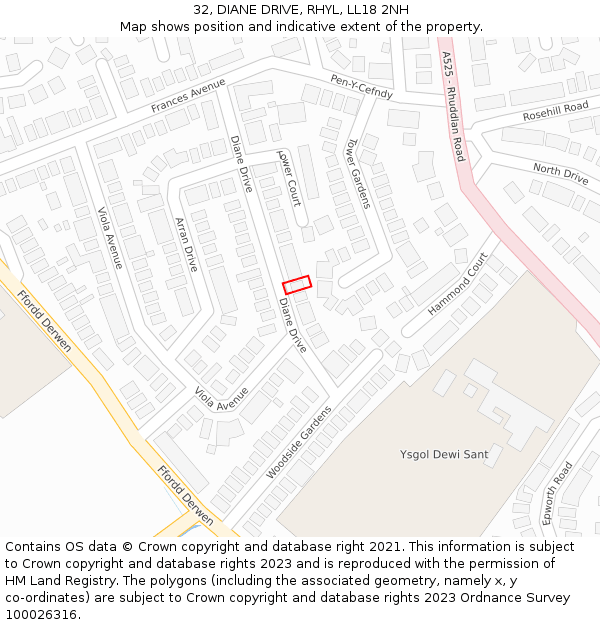 32, DIANE DRIVE, RHYL, LL18 2NH: Location map and indicative extent of plot