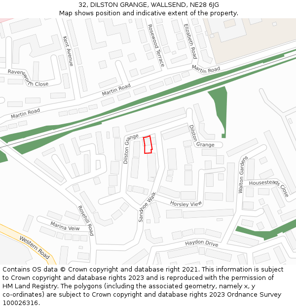 32, DILSTON GRANGE, WALLSEND, NE28 6JG: Location map and indicative extent of plot