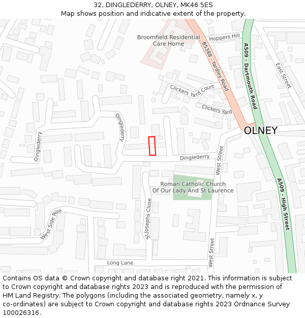 32, DINGLEDERRY, OLNEY, MK46 5ES: Location map and indicative extent of plot