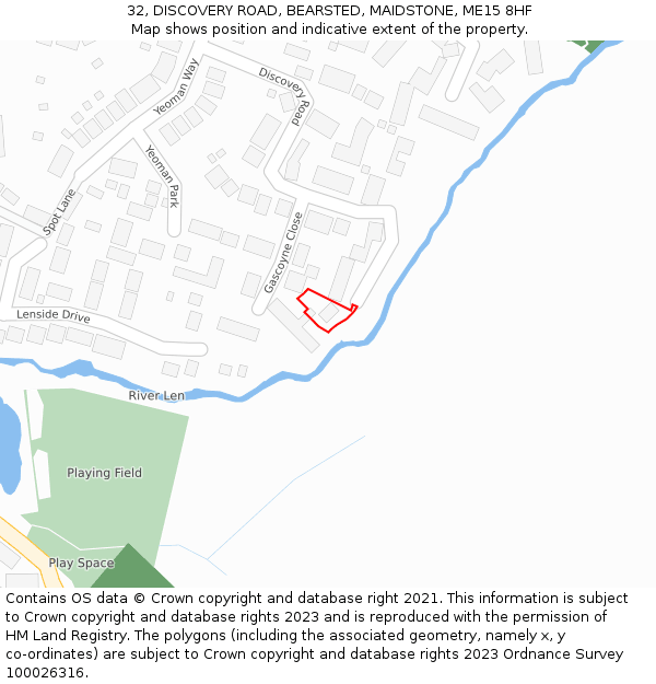32, DISCOVERY ROAD, BEARSTED, MAIDSTONE, ME15 8HF: Location map and indicative extent of plot