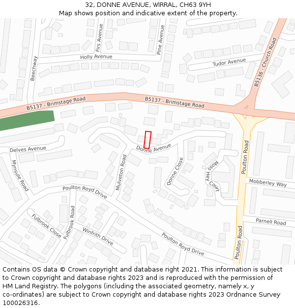 32, DONNE AVENUE, WIRRAL, CH63 9YH: Location map and indicative extent of plot