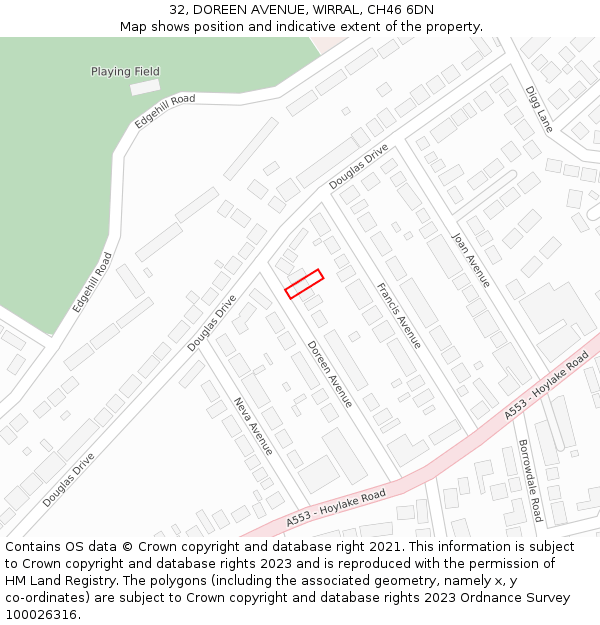 32, DOREEN AVENUE, WIRRAL, CH46 6DN: Location map and indicative extent of plot