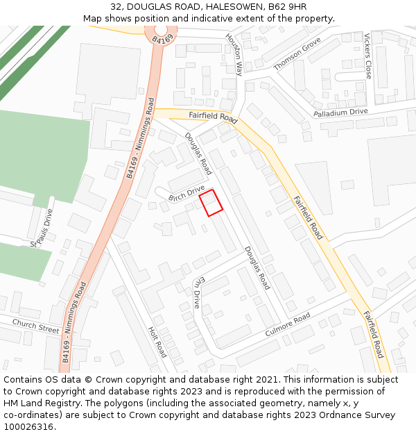 32, DOUGLAS ROAD, HALESOWEN, B62 9HR: Location map and indicative extent of plot