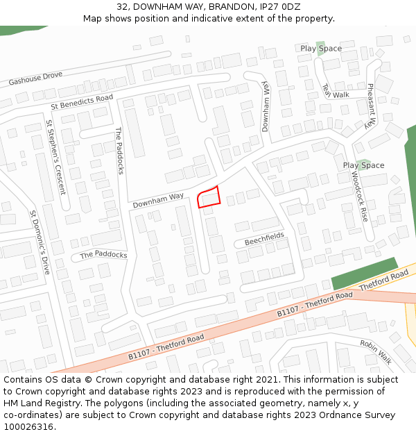 32, DOWNHAM WAY, BRANDON, IP27 0DZ: Location map and indicative extent of plot